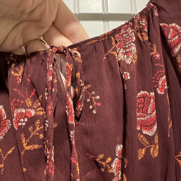 Fig Flower Maroon Floral Tiered Peasant Dress Midi Length Size XL - Picture 4 of 7